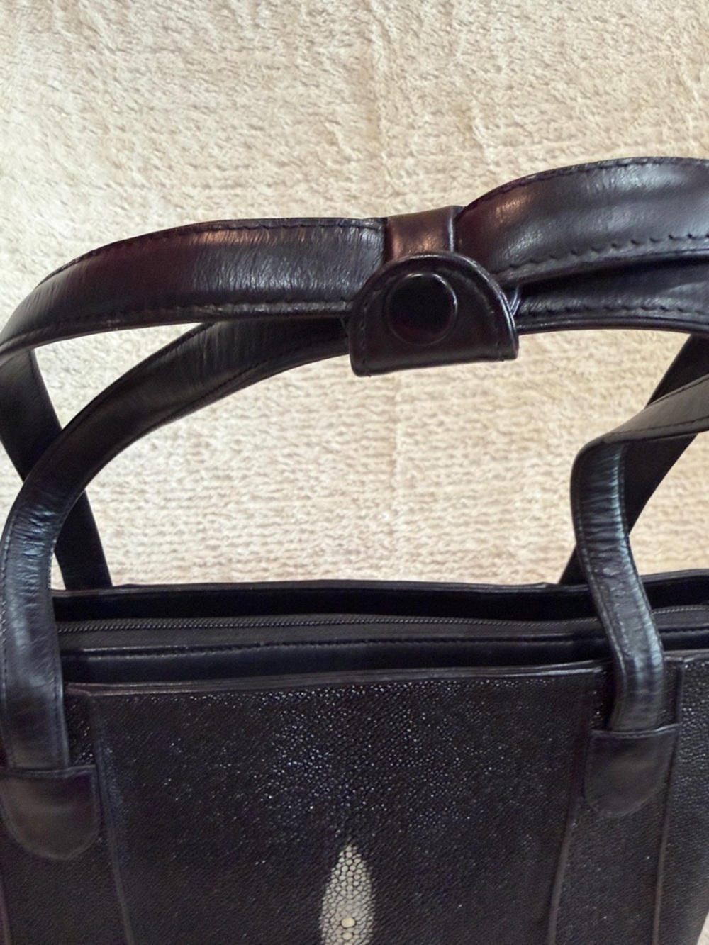 Black Stingray Leather Tote with Matching Wallet - Picture 3 of 14